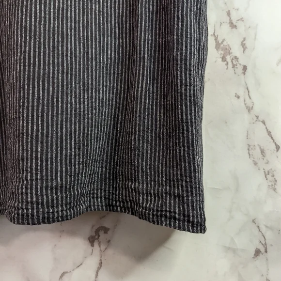 SALE LIMITED TIME Flax Top Short Sleeve Stripe Black Linen Tunic Lagenlook - Picture 4 of 13